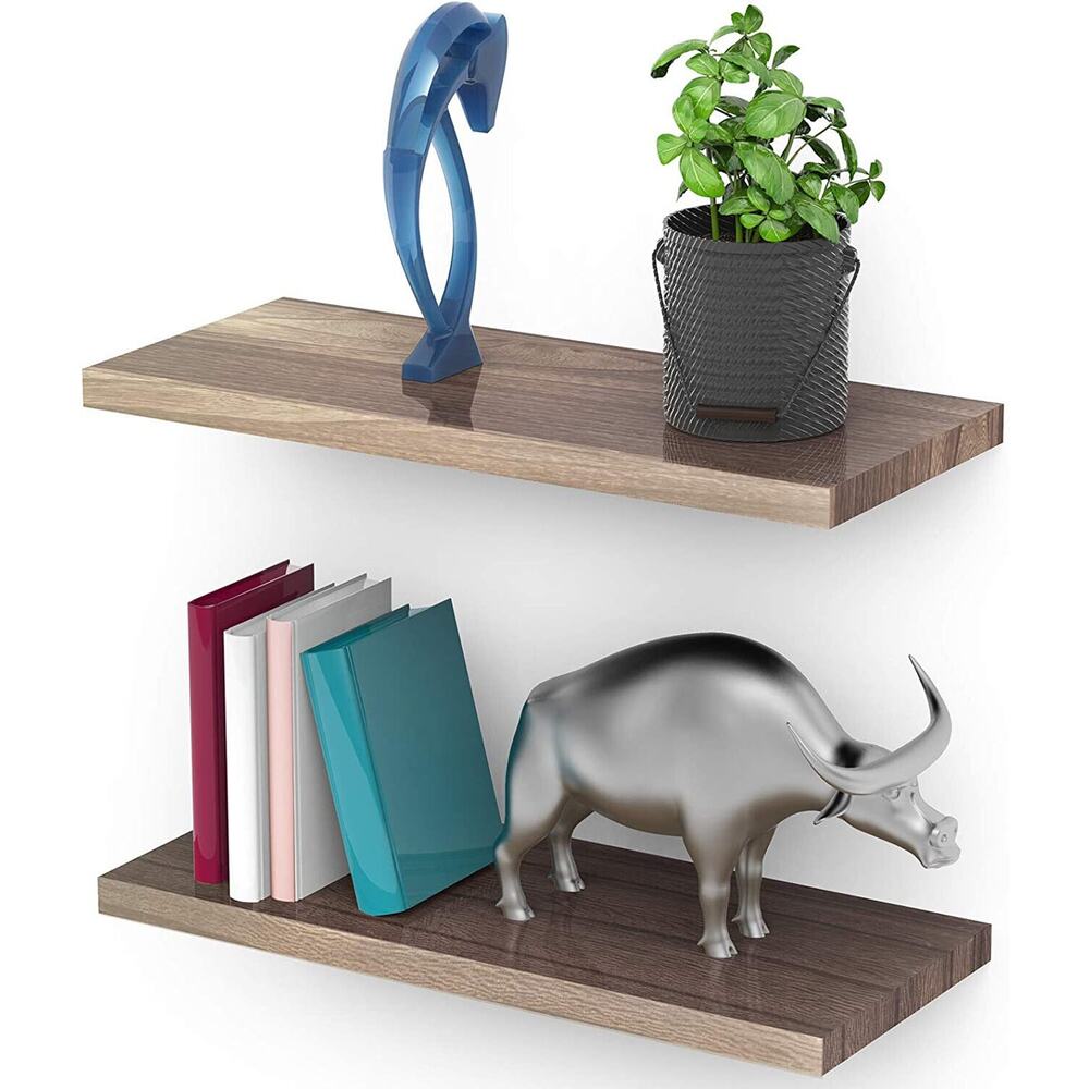 Set Of 2 Rustic Floating Solid Wood Shelves Wall Mounted Farmhouse Wooden Shelf
